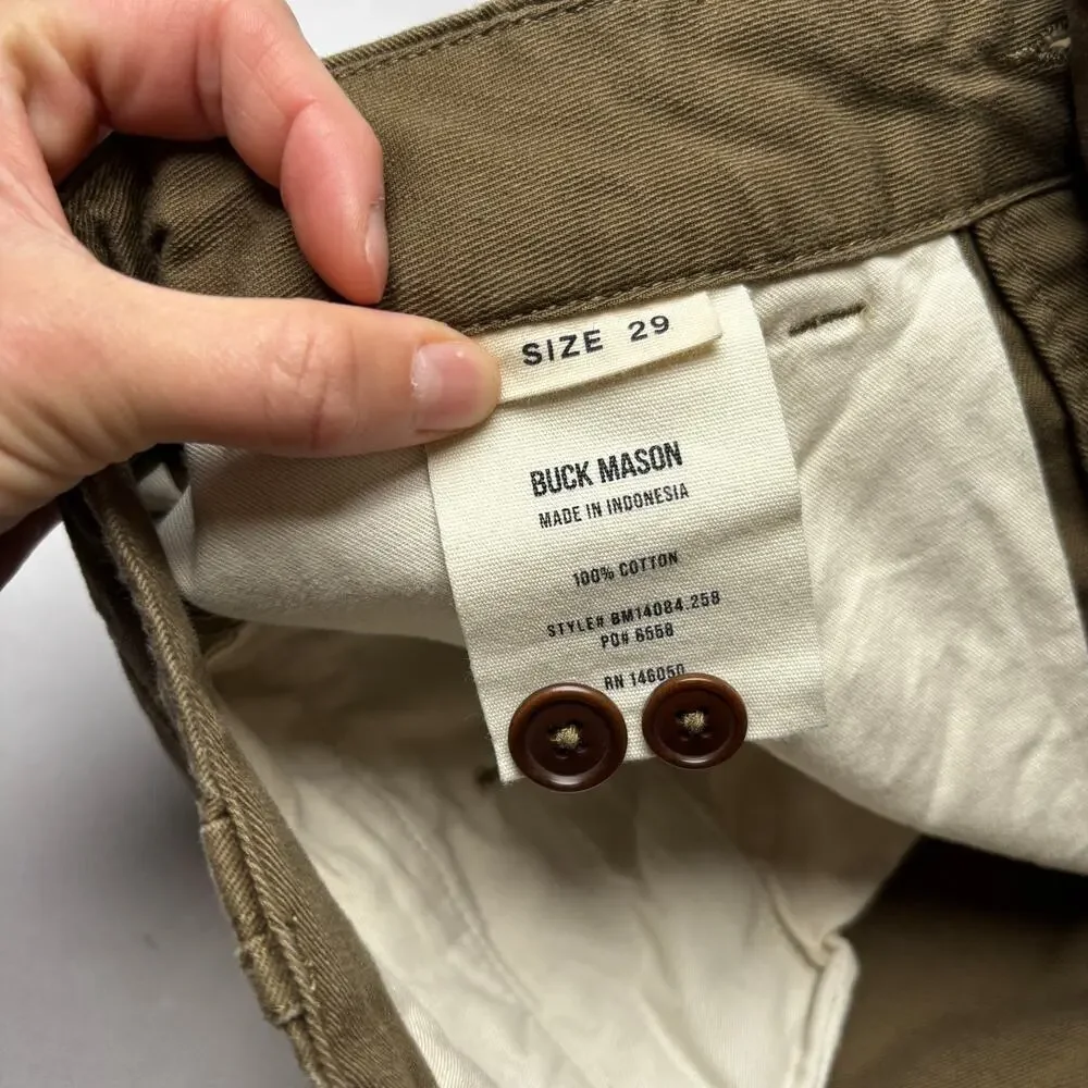 Buck Mason Officer Pant Slub Twill Chino Men's 29x25 Quiet Luxury Army Military
